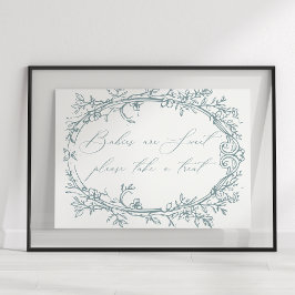 Póster Favor atemporal floral azul para baby shower vinta