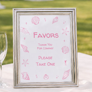 Póster Favor de Baby Shower de Playa Costera Rosa
