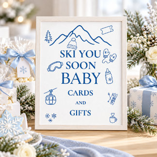 Póster Favor de Baby Shower Niño Azul de Invierno Te Esqu