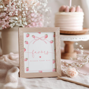 Póster Favor de Cumpleaños Número Uno de Fresa Sign Fresa