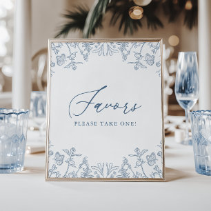 Póster Favor de ducha de novia floral Chinoiserie azul fr
