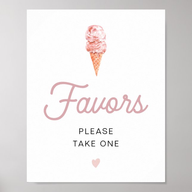 Póster Favor de Fiesta de Boda de Helado Rosa Retro CLARA (Frente)