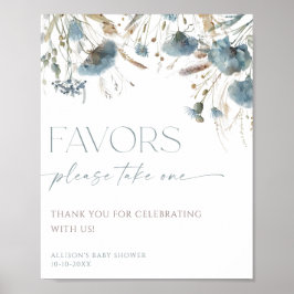 Póster Favor de firmar boho polvoriento flor azul