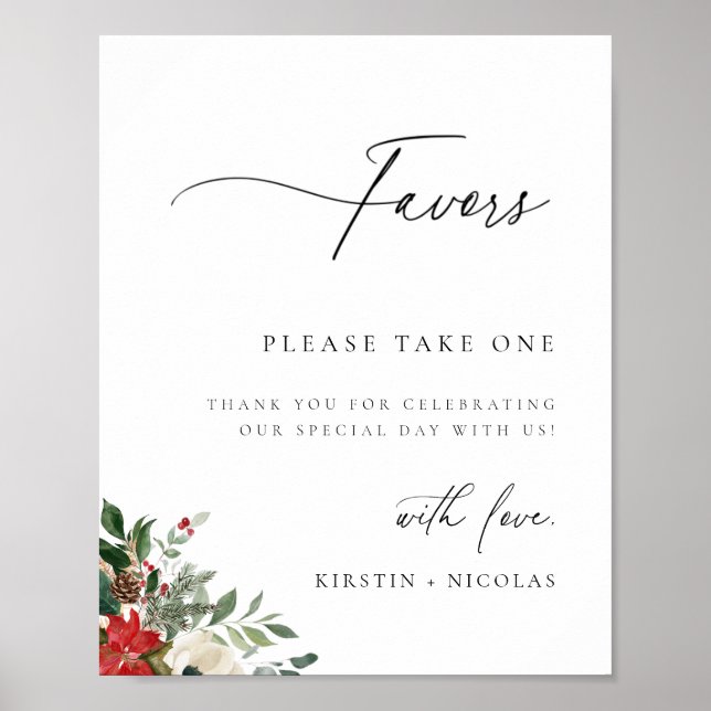 Póster Favor de la Boda Botánica Floral de Invierno (Frente)