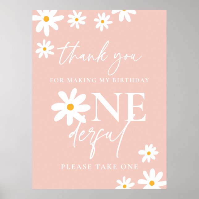 Póster Favor del cumpleaños Boho Pink Daisy Floral Groovy (Frente)