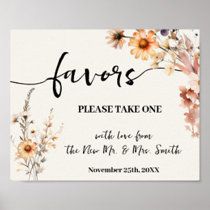 Póster Favor Fiesta Boda Bridal Shower Fall Wildflower