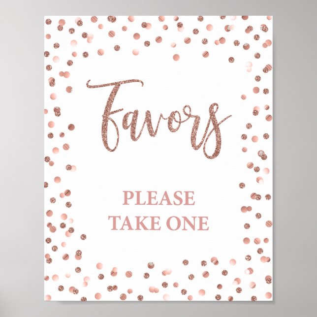 Póster Favor Fiesta Rótulo Rosa Purpurina de oro Confetti (Frente)