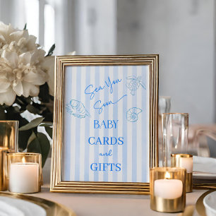 Póster Favor para Baby Shower Coastal Stripes Niño Te Veo