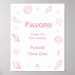 Póster Favor para Baby Shower de Playa Costera Rosa