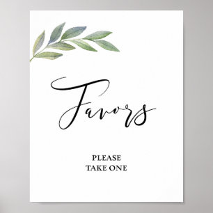 Póster Favor Sign Hoja de Olivo Verde Wedding