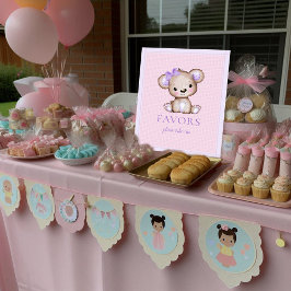 Póster Favorece el Baby Shower del oso púrpura Chica de t
