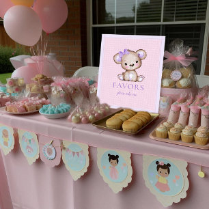 Póster Favorece el Baby Shower del oso púrpura Chica de t