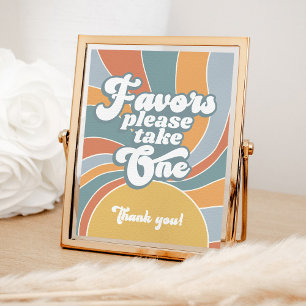 Póster Favorece el Rótulo de Baby Shower Groovy Retro Sun