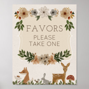 Póster Favorece el Rótulo moderno Woodland Baby Shower