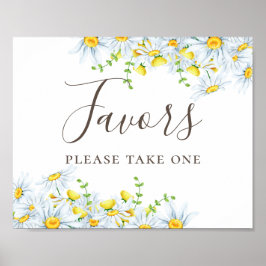 Póster Favores. Acuarela margarita. Boda floral campestre