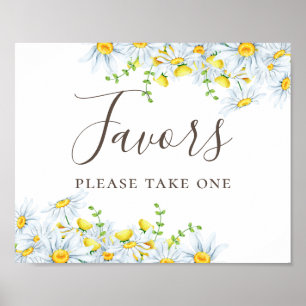 Póster Favores. Acuarela margarita. Boda floral campestre
