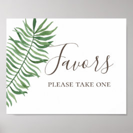 Póster Favores. Acuarela vegetación tropical boda de palm