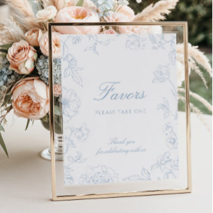 Póster Favores de Chinoiserie azul dulce y turbio