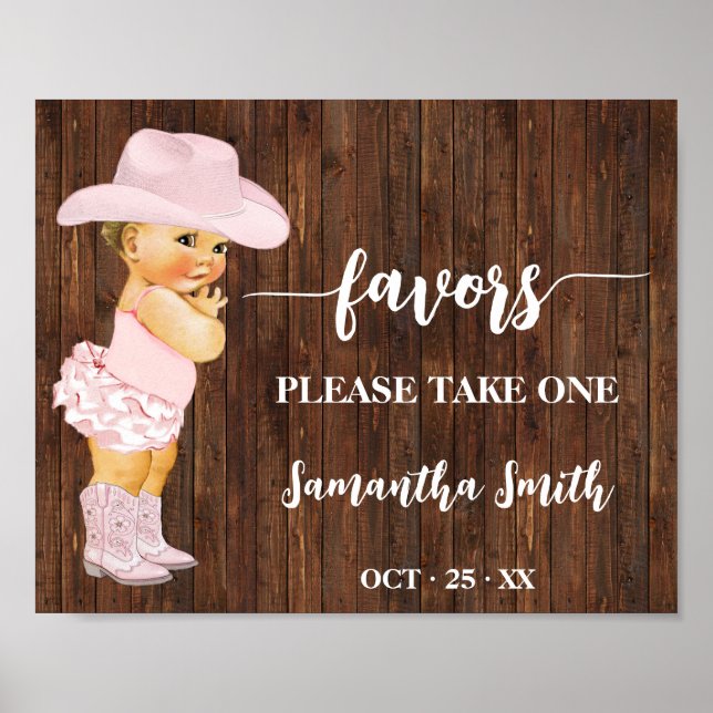 Póster Favores Por favor tome un pequeño Cowgirl Baby Sho (Frente)