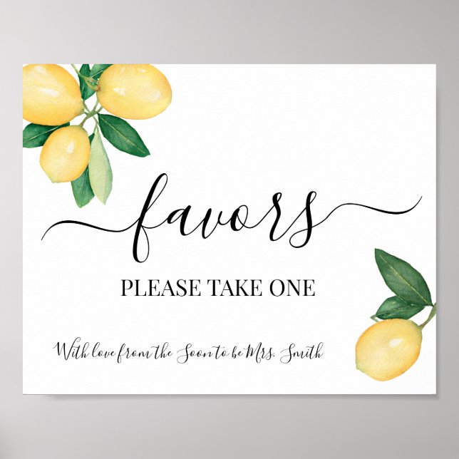 Póster Favores Rótulo Fiesta Lemons Boda nupcial Recepció (Frente)