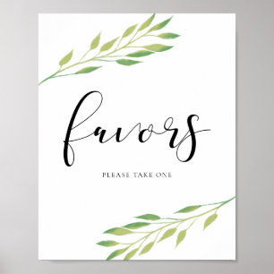 Póster Favoritos Color de agua verde hojas signo boda