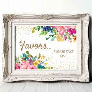 Póster Favoritos de Baby Shower Rosado Amarillo Azul Flor