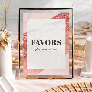 Póster Favoritos de boda de oro rosa, rubor y lentejuelas