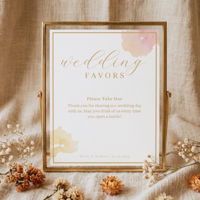 Póster Favoritos de Boda Elegantes con Letra Moderna y Ac (Elegant Modern Script Watercolor Wedding Favors Poster)