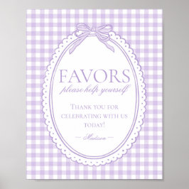 Póster Favoritos de lazo Coquette de gingham púrpura Seña
