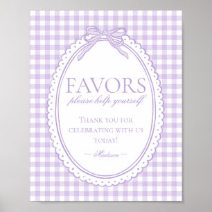 Póster Favoritos de lazo Coquette de gingham púrpura Seña