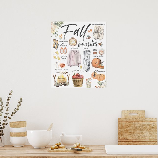 Póster Favoritos de Otoño de Moda | Ilustraciones en Acua (Cocina)