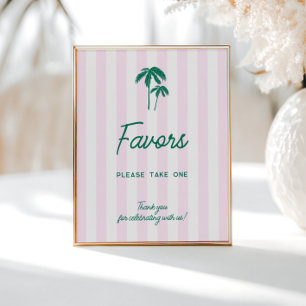 Póster Favoritos de Palmas Verdes y Rayas Rosadas