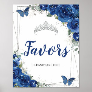 Póster Favoritos de Quinceañera con Mariposas Florales Az