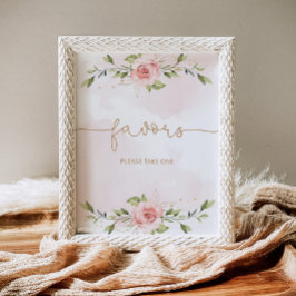 Póster Favoritos para baby shower de color rosa con veget