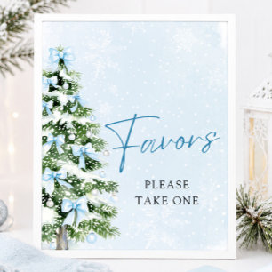 Póster Favoritos para Baby Shower de Navidad con Lazo Azu