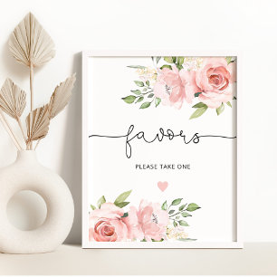 Póster Favorores florales rosados por favor tome uno