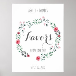 Póster FAVORS Boda signo de caligrafía floral