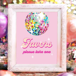 Póster Favors Disco Ball Retro Groovy Girl Pink Birthday