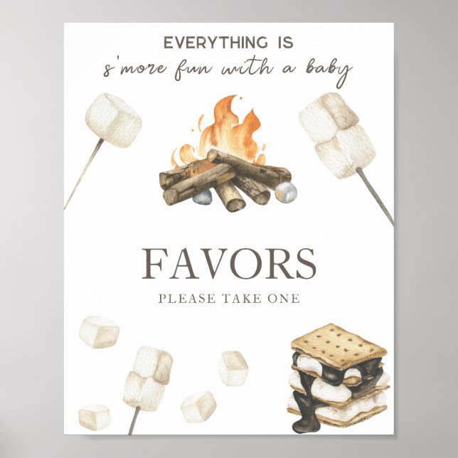 Póster Favors para baby shower de fogata de S'more (Frente)