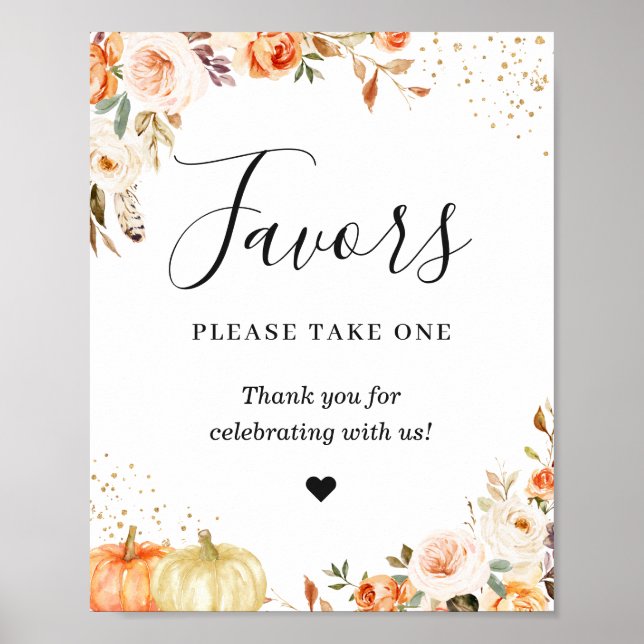 Póster Favors Please Take One Gold Glitters Autumn Floral (Frente)