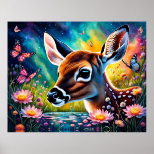 Póster Fawn en Meadow Pond