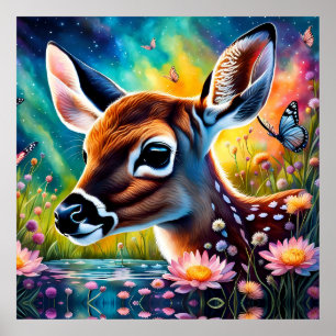 Póster Fawn en Meadow Pond
