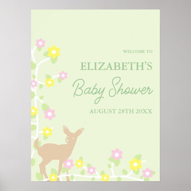 Póster Fawn Floral Girl Baby Shower (Frente)