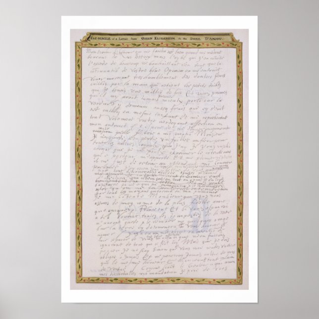Póster Fax de una carta de Elizabeth I a François (Frente)