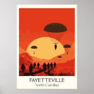 Póster Fayetteville NC Vintage Parachute Jump Sunset Art