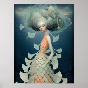 Póster *~* FD2 12  Diosa del Agua Fantasía Mar Sirena 