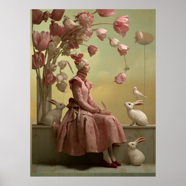 Póster *~* FD2 22 Surreal  Bird  Flowers Rabbit Fantasy (Frente)