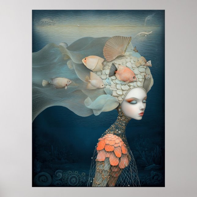 Póster *~* FD2 23  Diosa del Agua Fantasía Mar Sirena  (Frente)