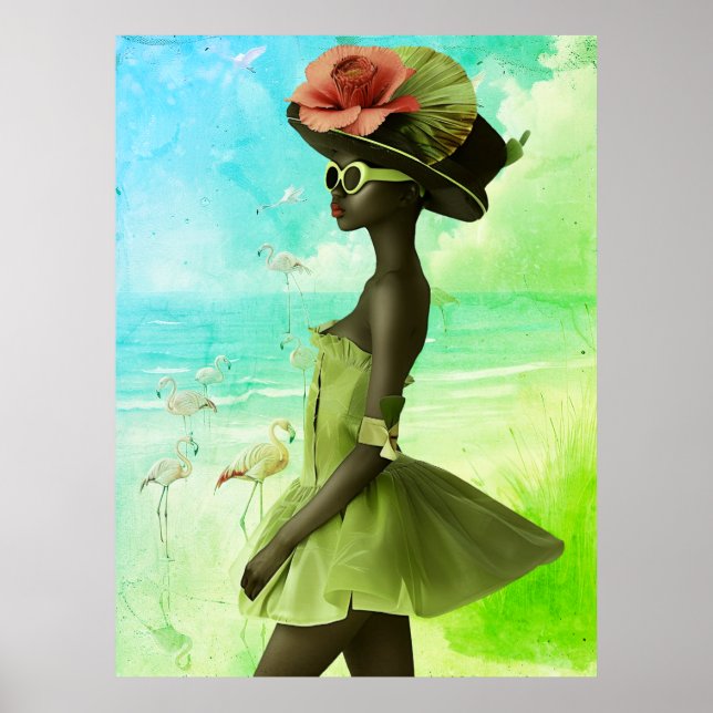 Póster *~* FD2 25 Negra Flamingo Tropical Black Woman (Frente)