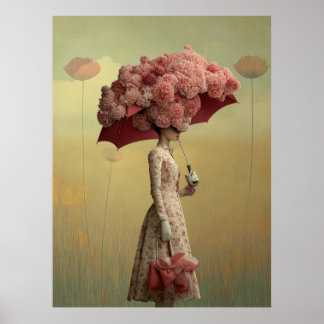 Póster *~* FD2 26 Surreal  Retro Flowers Umbrella Vintage